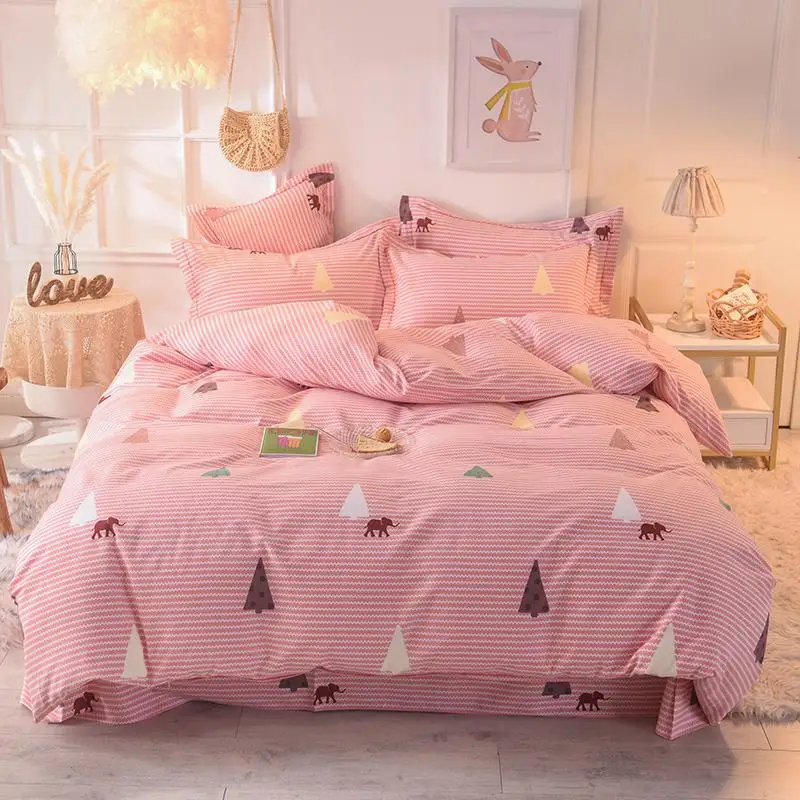 Ultra Soft Brushed Cotton Duvet cover Comforter Case Bedding Sets Bed Sheet Set Fitted Sheet Pillowcase Twin Queen King siz - Цвет: Color 1