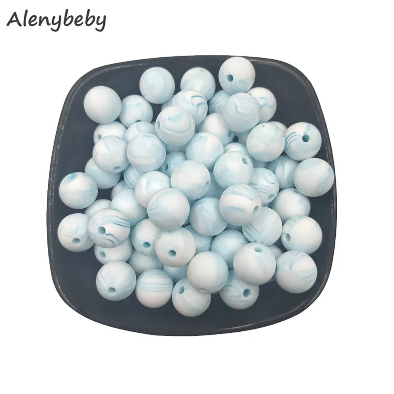 10 Qty Marble Color 12mm/15mm Silicone Bead, Teething Beads, BPA