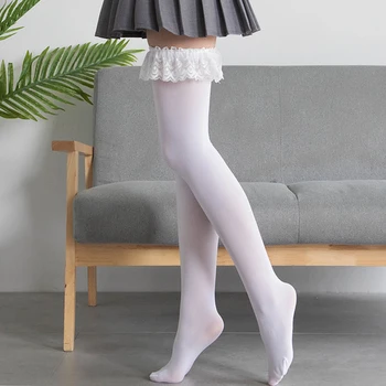 

Japanese Lolita Lace Stockings Girls Women Thigh High Stockings Black White Fashion Soft Elasticity Cosplay Silk Stocking Women