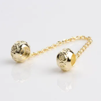 

Original 925 Sterling Silver Golden Heart Chain Safety Chain Fit Pandora Women Bracelet & Necklace Diy Jewelry