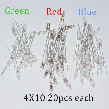 

60pcs Neon Indicator Light Sign Bulbs 4*10mm RED Green Blue 20pcs Each Mix Lamps