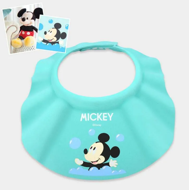 blue Disney Baby Shower Cap Shampoo Cap Wash Hair Children Shower Cap Visor Adjustable Shield Waterproof Ear Protector Child Hat - Цвет: blue