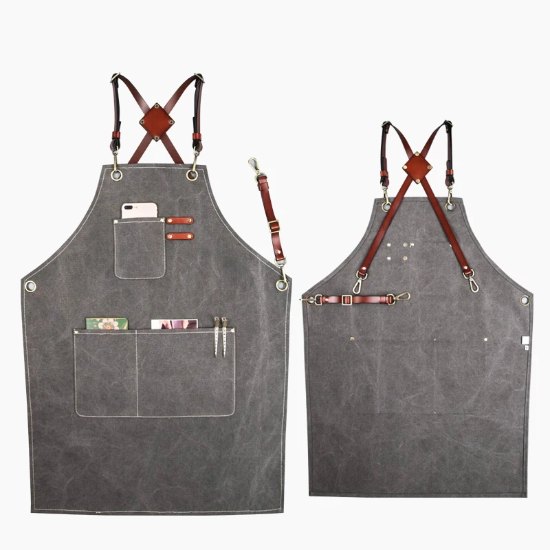 GOOPEEG canvas apron leather custom LOGO baked oil manicure milk tea coffee flower shop kitchen fashion workwear men and women