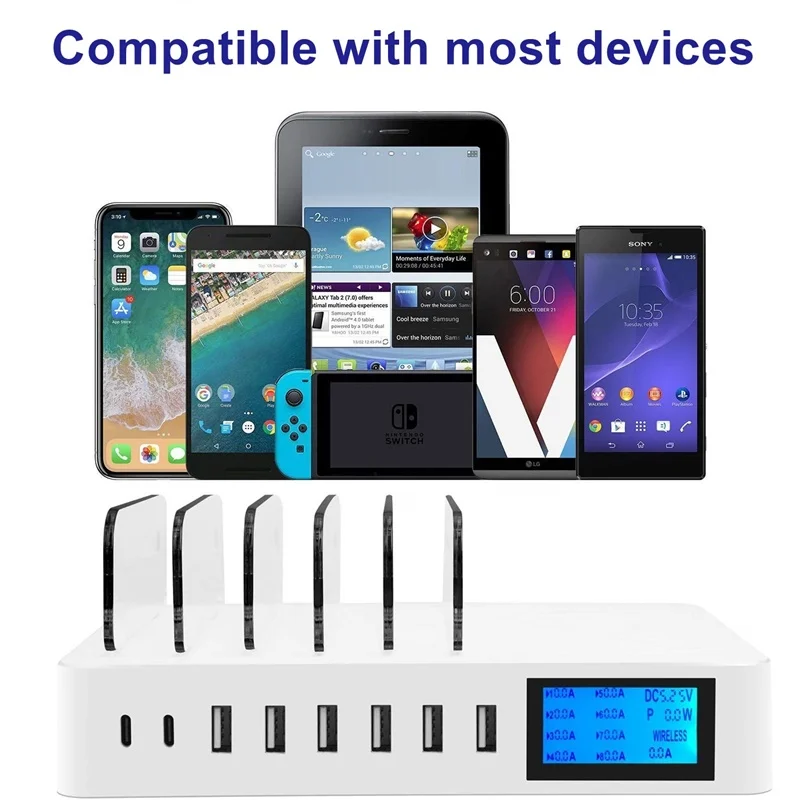 Tongdaytech Мульти USB зарядное устройство Qi быстрое зарядное устройство для Iphone X 8 11 Pro Max samsung S10 ЖК-дисплей Быстрая зарядка Carregador Portatil