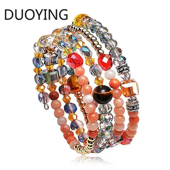 

Crystal Wrap Bangle Bracelets for Women Fashion Bohemian Jewelry Multilayer Charm Bracelet with Thick Silver Metal Beads