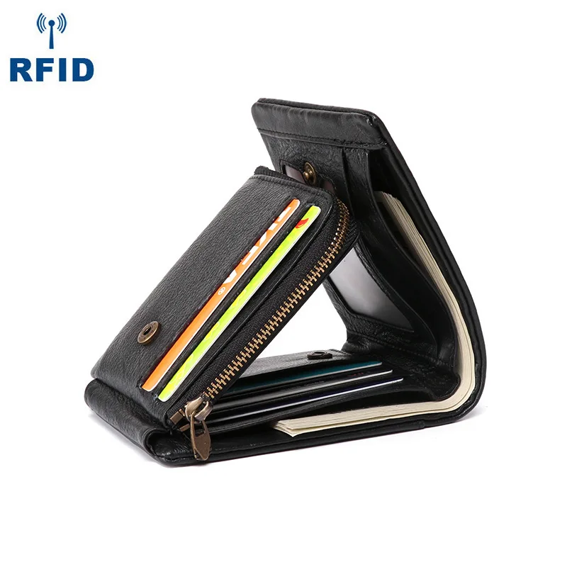 

Hot Selling RFID MEN'S Wallet Business-Style Short Clutch Bag Genuine Leather Men Bag Card Bit More Wallet