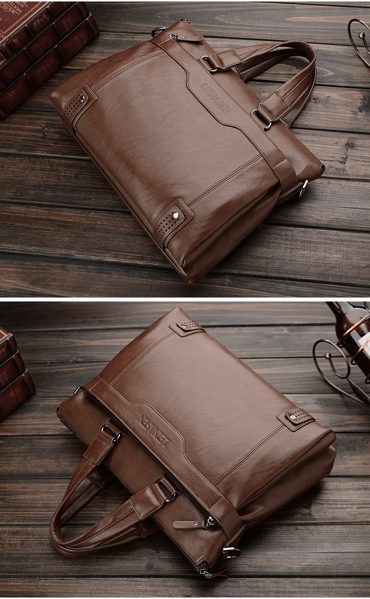 Men Leather Black Briefcase Business Handbag Messenger Bags Male Vintage Shoulder Bag Men's Large Laptop Travel Bags_voghion.com
