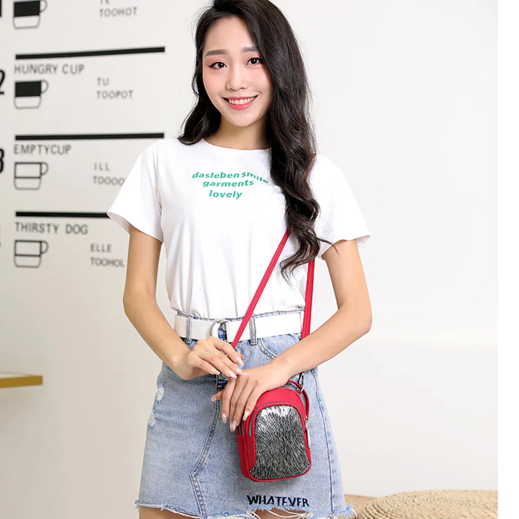 Women Nylon Sequin Coin Purse Shoulder Mobile Phone Bag Exquisite Girls Delicate Handbag Elegant Ladies Fashion Casual Bags