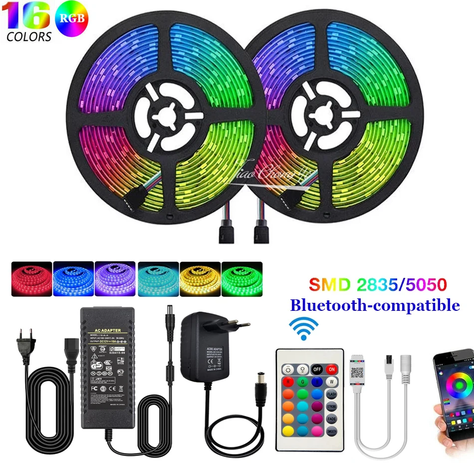 

5050 3528 RGB LED Strip Light 5-20m +BT smart APP controller Bluetooth-compatible 24key IR remote control+12v LED power kit