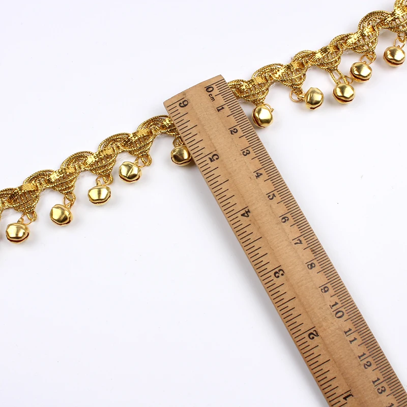 Lace Fabric Lace Ribbon Lace Garment Accessories Lace Sewing Supplies Lace Accessories Lace Sewing Accessories Clothing Accessories 1yard 30mm Gold Bells Fringe Tassel Ribbon For Latin Dance Dress Stage Performance Suits DIY Sewing Lace Fabric Accessories