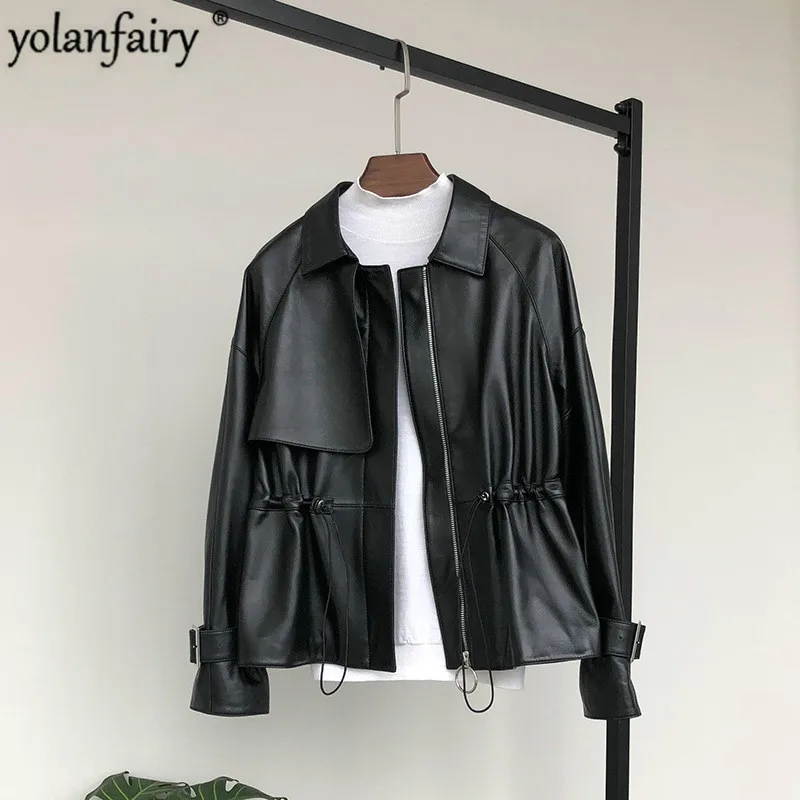 2020 Genuine Leather Jacket Women 100% Sheepskin Coat Red Spring Autumn Motorcycle Women's Jackets Veste Femme 901 KJ | Женская