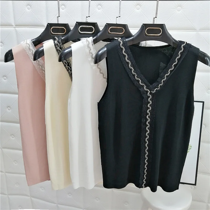 

Lace beauty back condole belt web celebrity hot style ice silk vest female outside wear damp summer black and white inside build
