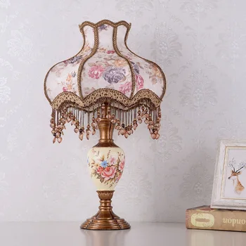 

Flower Fabrice Shade With Bead Pendant Lights Table Lamp Decor For Home Bedroom Living Room lamparas de mesa para el dormitorio