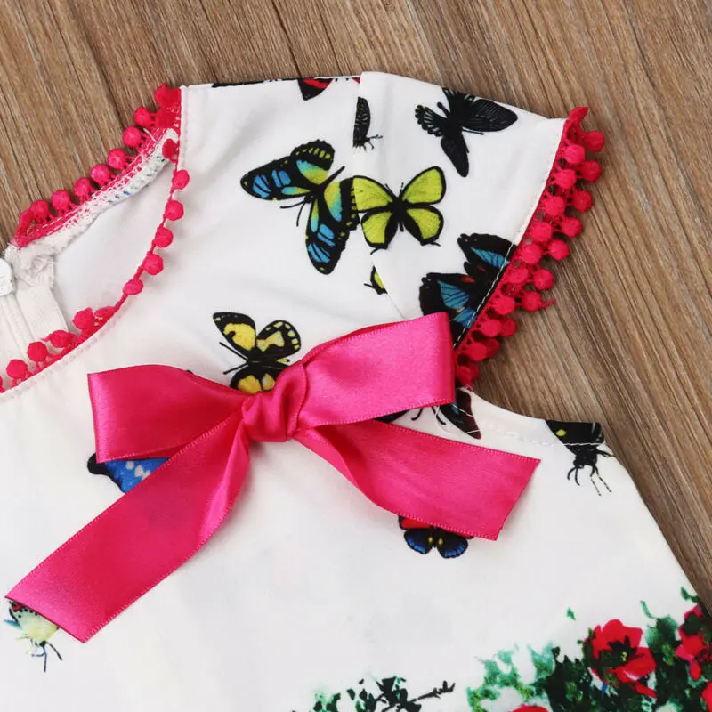 Imcute/Летние Детские платья для девочек; коллекция года; Повседневное платье с принтом бабочки для маленьких девочек
