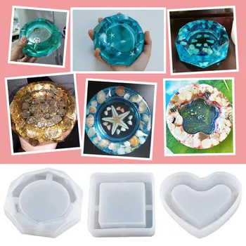 

3Pcs Mirror Ashtray Silicone Mold Crystal Epoxy Glue Kit Bangle Pendant Jewelry Mold Manual Flower Container Glossy Polished