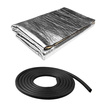 

10.76Sqft Car Noise Sound Deadener Deadening Insulation Mat & Car Motor Door Big D-Shape Rubber Seal Weather Strip