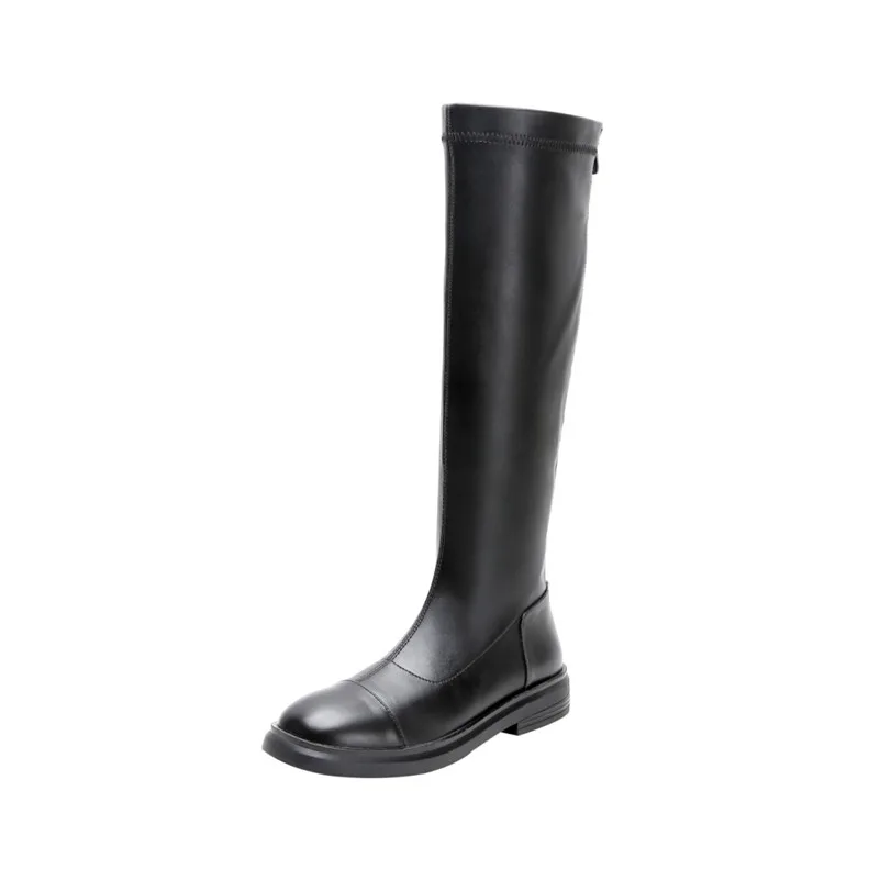 Black Synthetic Lini Meotina/зимние сапоги для верховой езды; женские сапоги до колена из натуральной кожи на толстом каблуке; высокие сапоги на молнии с круглым носком; женская обувь; размеры 34-39 - Цвет: Black Synthetic Lini