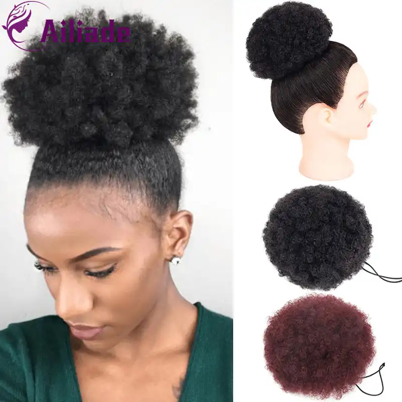 Ailiade 8inch Afro Hair Bun Synthetic Ponytails Hair Extensions Curly Donut Drawstring Chignon Clip In Bun Hairpiece For Women Aliexpress