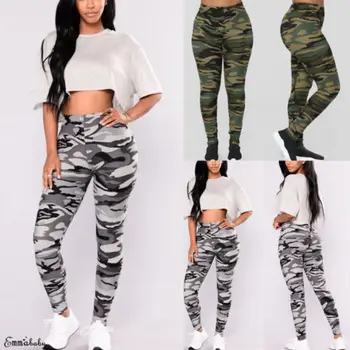 

2020 New Fashion Women Stretch Pants Casual Autumn Camouflage Print Fit Trousers Ladies High Waist Skinny Camo
