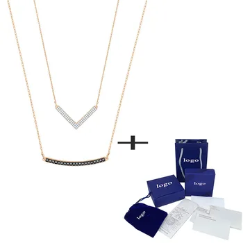 

SWA New HERO Necklace Set Rose Gold Black White Crystal Ladies Send Girlfriend Romantic Wedding Jewelry Gift