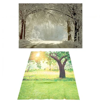 

2 Pcs Green Trees Forest Field Garden Nature Scenery Graphic Printed Wall Mural Vinyl Cloth Photography Backgrounds Picture, 3X5