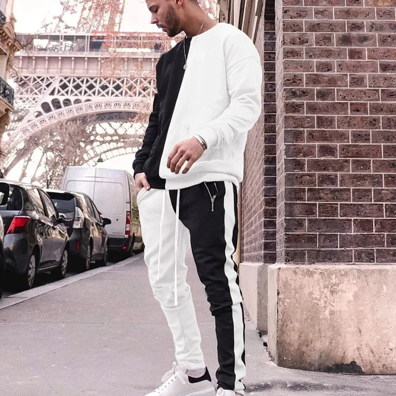 GYMLOCKER new Mens Tracksuit Set Two Pieces Autumn Winter Men's Suit Two-color stitching Pant Sweatshirt Male Sweatsuit