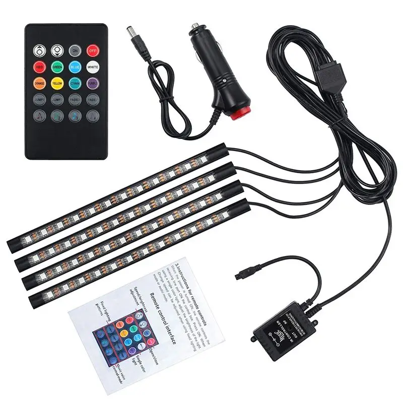 

12V LED Strip Lights Car Interior Lights Footwell Lights Dimmable Ambient Lighting RGB SMD 48 LED Car Mood Lights Waterproof Wit