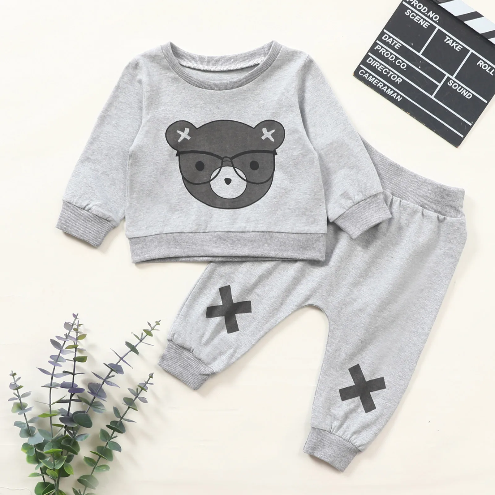 

3-24Months Korean casual suit Newborn Infant Baby Boys Girl Cartoon Bear Print Sweatshirt Pants Outfits Set chandal bebe niÃ±o M4