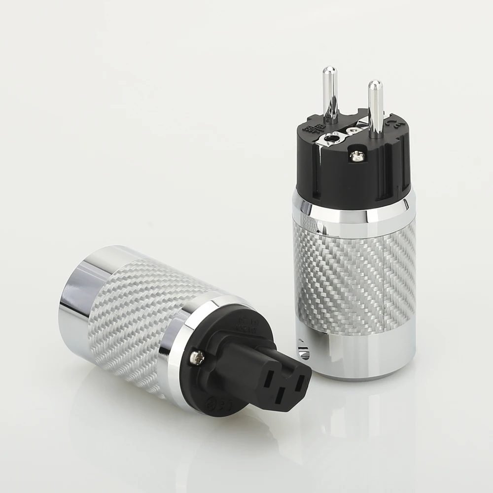 Fibra de Carbono Power para Adaptador de Extensão do Cabo de Alimentação Hifi Áudio Schuko ue Rhodium ac Plug Diy 1 Par - Image 4