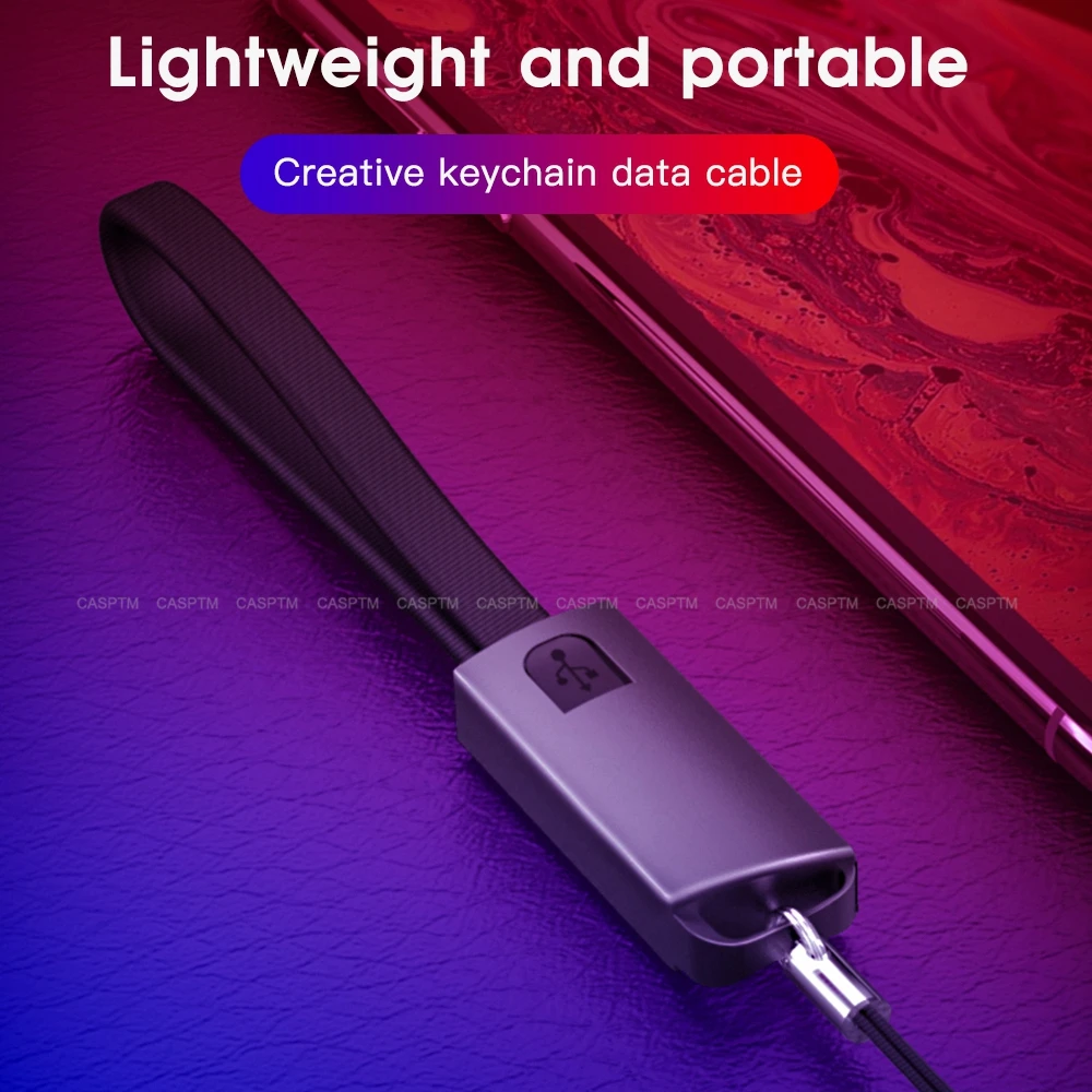 Keychain USB Cable For iPhone For Huawei P30 Mini NylonType C USB Phone Cables 2A Fast Charging Data Transfer For USB C Cable