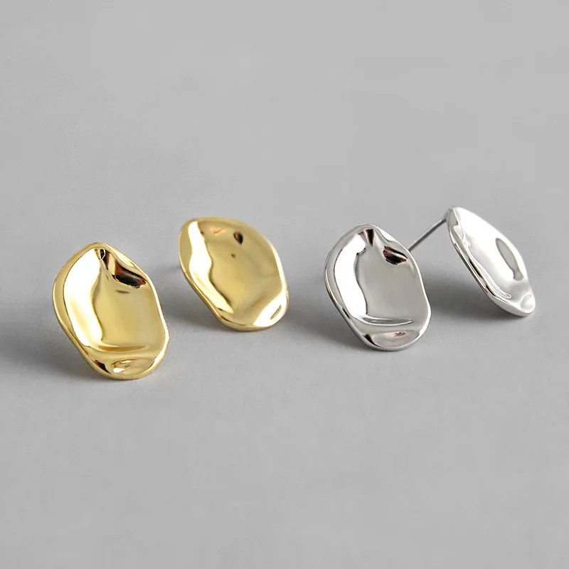 

S925 pure silver stud instagram simple irregular concave convex female stud temperament versatile Earrings