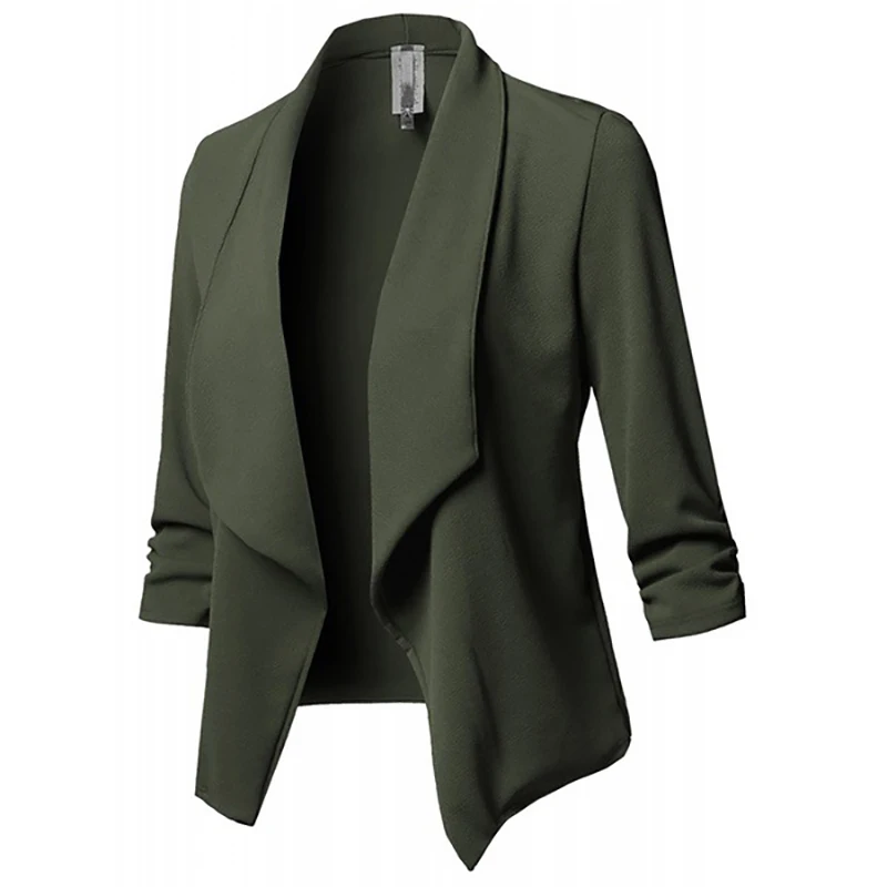 Женский блейзер куртки женские ретро-костюмы Пальто Feminino OL блейзеры верхняя одежда размера плюс открытый передний короткий кардиган размера плюс S-5XL - Цвет: Армейский зеленый