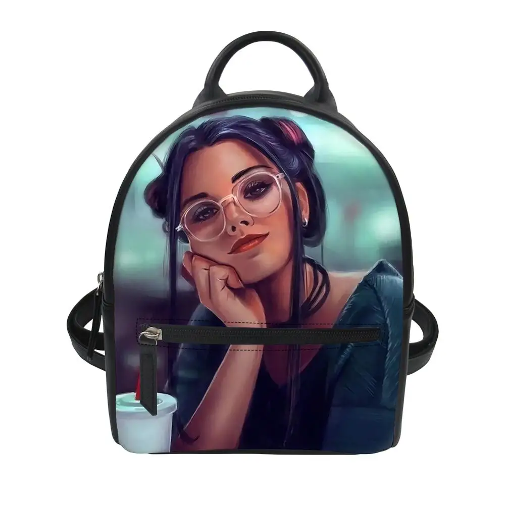 

Fashion Cool Beauty Girl Print PU Leather Backpack Women Designer Travel Backpack Girls Daypack Waterproof School Bag Dropship