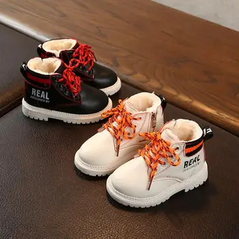 

Winter Boy Boots Children Shoes Boy Leather Fashion Martin Boot Student Sneakers Plus Velvet Warm Kids Snow Boots