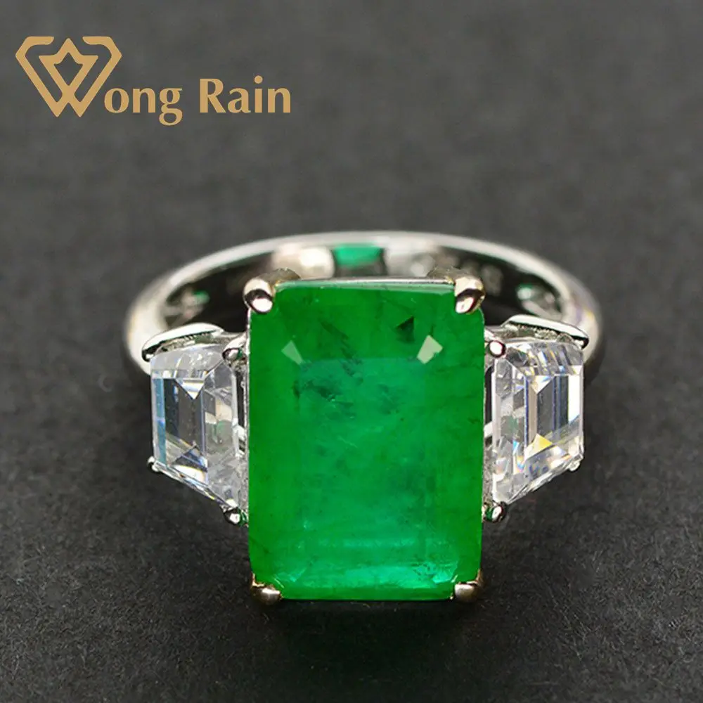 Wong Rain 100% 925 Sterling Silver Created Moissanite Emerald Gemstone Birthstone Wedding Engagement Ring Fine Jewelry Wholesale Wong Rain 100% 925 Sterling Silver Created Moissanite Emerald Gemstone Birthstone Wedding Engagement Ring Fine Jewelry Wholesale