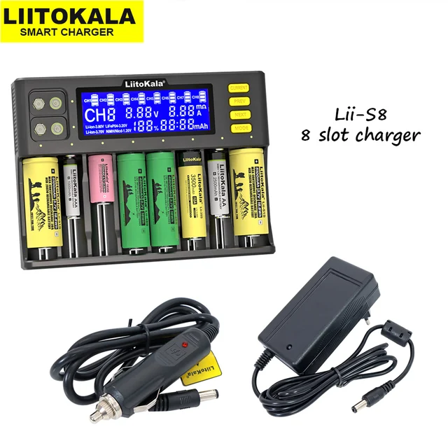LiitoKala Lii-PD4 Lii-S8 Lii500s Lii600 battery Charger for 18650 26650 21700 18350 AA AAA 3.7V/3.2V/1.2V/ lithium NiMH battery Lii-S8 Charger