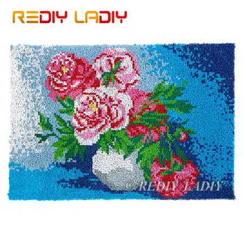 

Latch Hook Rug Pink Rose Chunky Yarn Tapestry Kits DIY Carpet Rug Knitted Floor Mat Crocheting Cushion Arts & Crafts 85*58cm