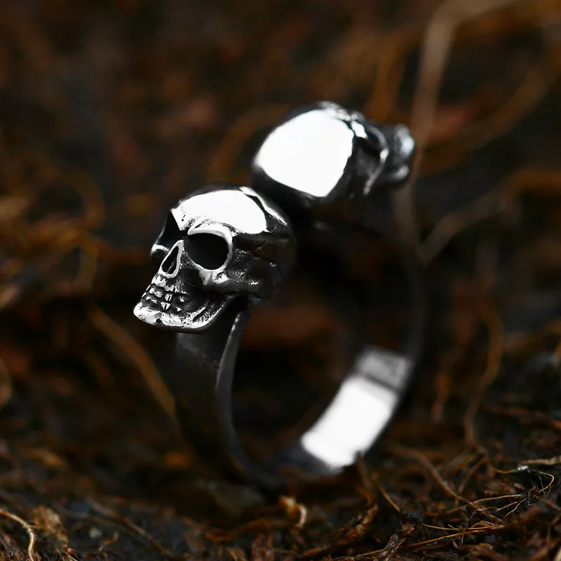 Finger Ring Stainless Steel Ring Steel soldier stainless steel smooth punk rock biker titanium steel punk cycle skull ring gift jewelry for men
