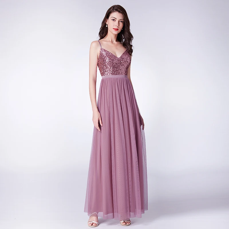 

Evening Dresses Sheath Ankle-length V-neck Sleeveless Backless Sequined Wedding Guest Party Gowns Cheap Long Prom Dress