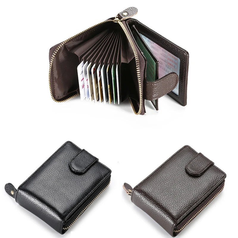 Wallet Money-Purse Protect-Case Credit-Card-Holder Passport-Cover RFID Zipper Genuine-Leather