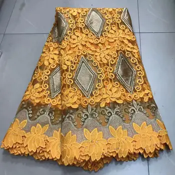 

2019 Latest 5Yards Embroidery African Lace Fabric Cord French Net Lace Tulle Nigerian Lace Fabrics Guipure Lace For Wedding