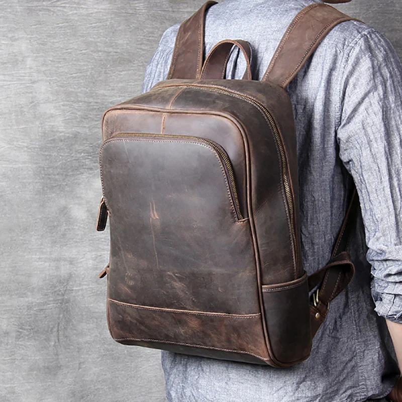 mens leather backpack laptop