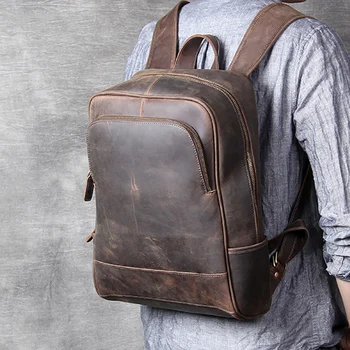 

MAHEU Crazy Horse Leather Backpack Retro Old Fashion Backpacks Pure Leather Mens Laptop Backpack Travel Outdoor Casual Bag