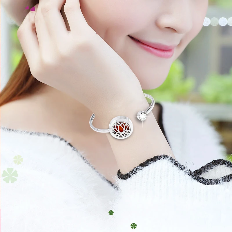25mm 316L Stainless Steel Aromatherapy Bangle diffuser locket Bracelet Jewelry free 10pcs pads 5