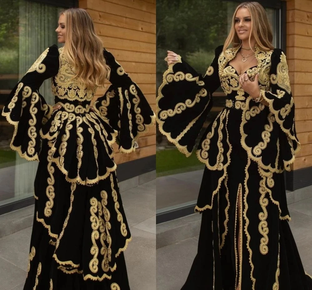 Traditional Kosovo vestidos formales Arabic Velvet Evening Dresses