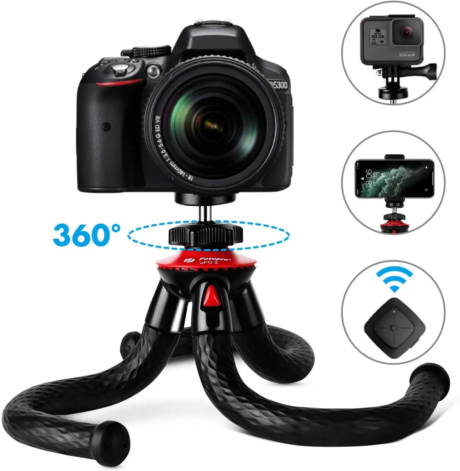 Fotopro Flexible Tripod with Bluetooth for Phone Waterproof Camera Tripod for GoPro Travel Tripod for Live Streaming Vlog Video