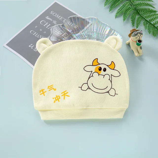 Four Seasons Kids Newborn Baby Hats 100% Cotton Cap 40 Color Cartoon Cute Printed Hat Suitable for 0-12 Months Baby Accessories Bullish yellow