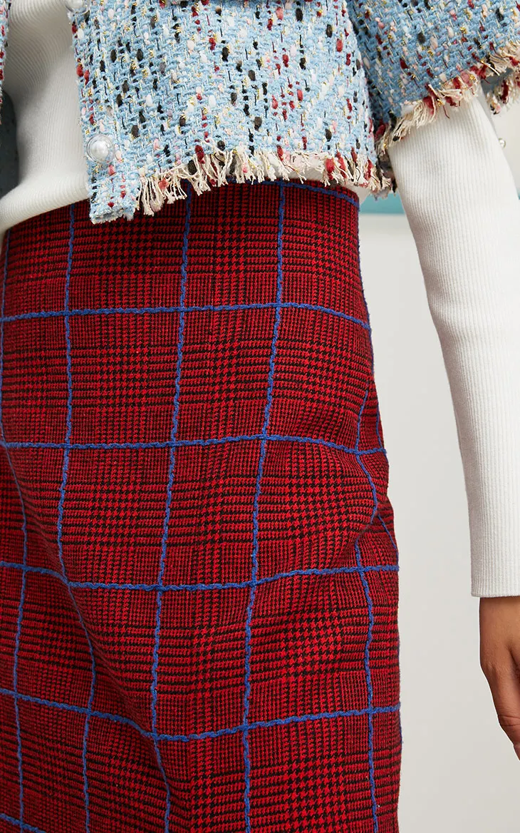 Vero Moda New Sheep Wool Houndstooth Single Slit Skirt | 319316547