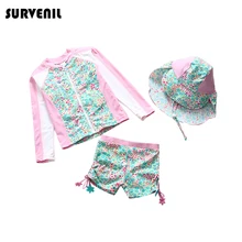 Купальники для девочек Rashguard UPF50+ купальники для девочек с длинными рукавами детский купальный костюм на молнии с цветочным принтом купальный костюм для девочек, купальный костюм