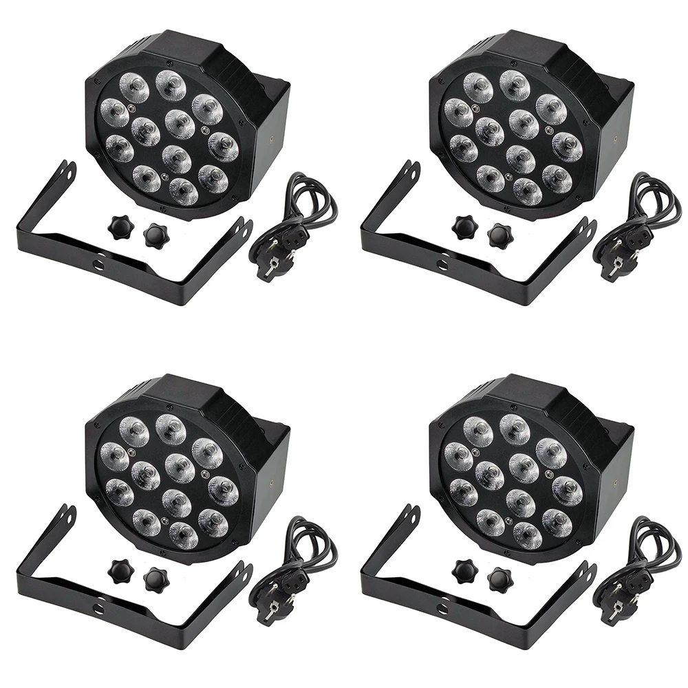 4 PCS 12x18W 6in1 led par lights rgbwa+uv flat light dmx512 IN/OUT plug professional stage dyed | Лампы и освещение